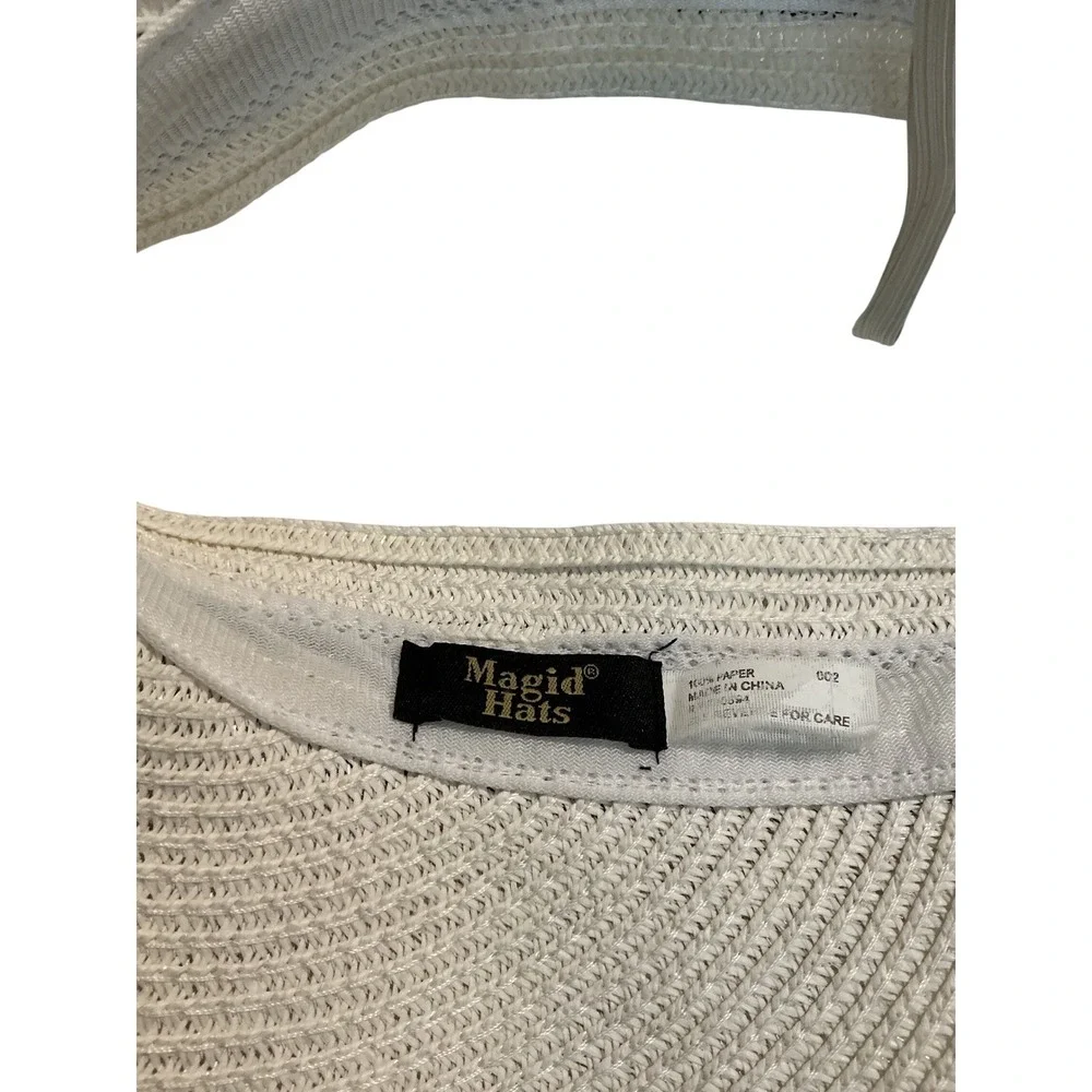Magid Hats Sun Visor Womens OS‎ Cream Black Straw Wide Brim Bow Detail